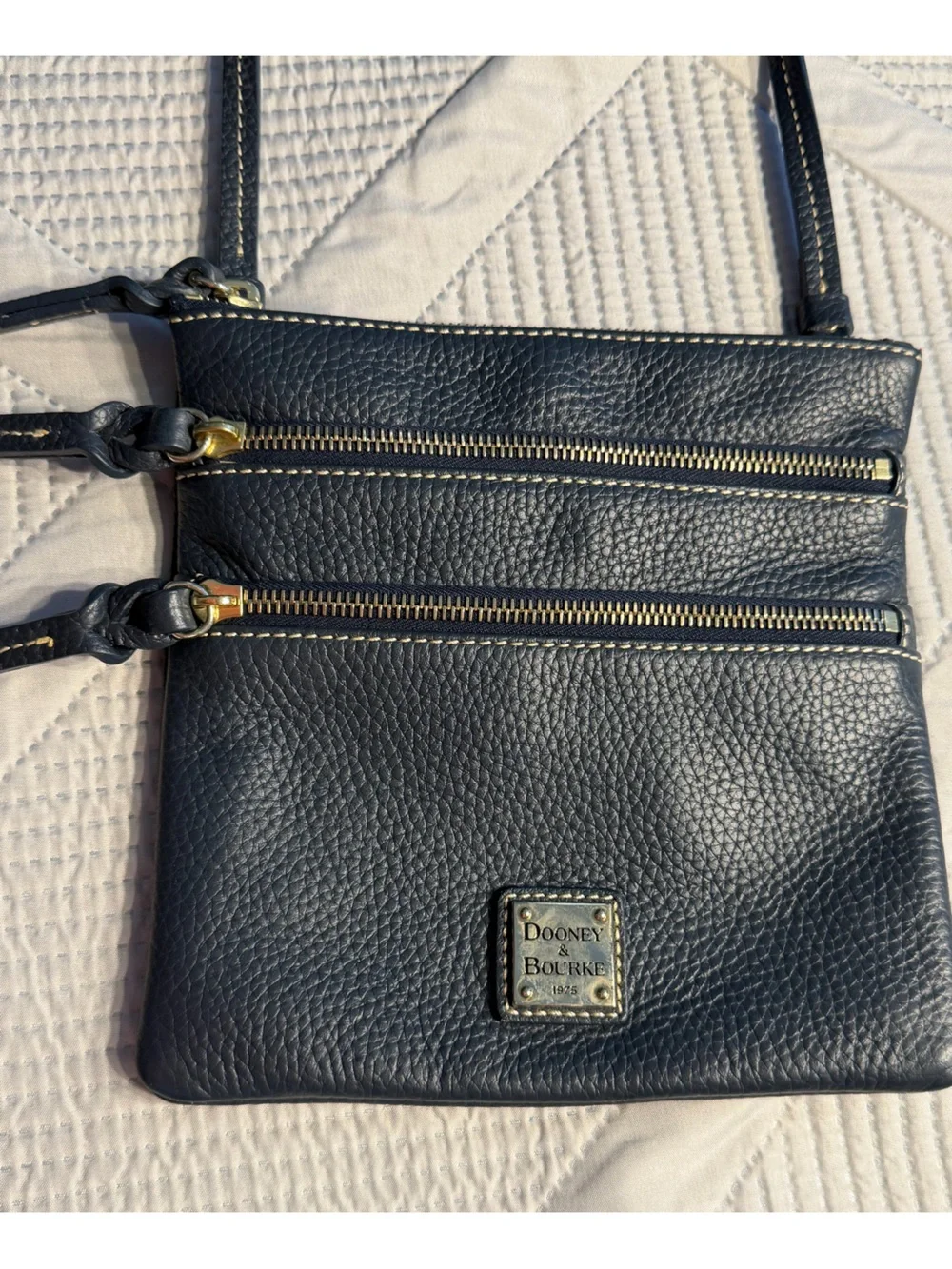 Dooney & Bourke Small Black Crossbody Bag - Classic Leather w/3 Zip Pockets